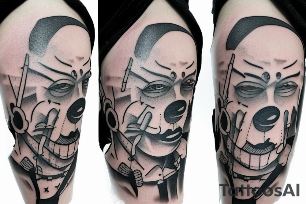 Alcoholic clown wearing wife beater tattoo idea