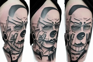Alcoholic clown wearing wife beater tattoo idea