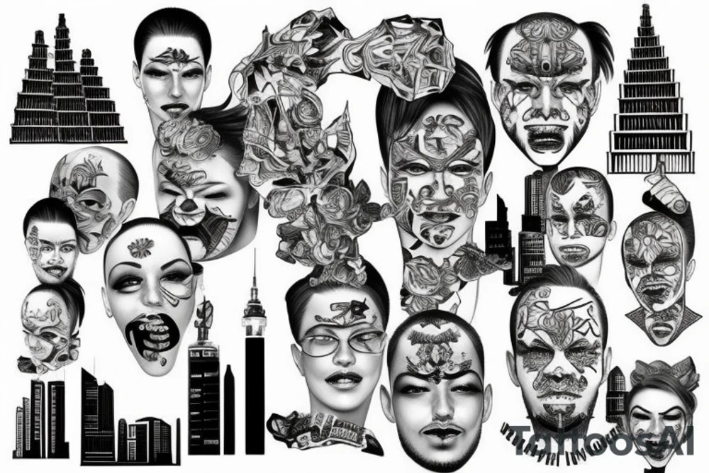 Face made out of skyscrapers tattoo idea