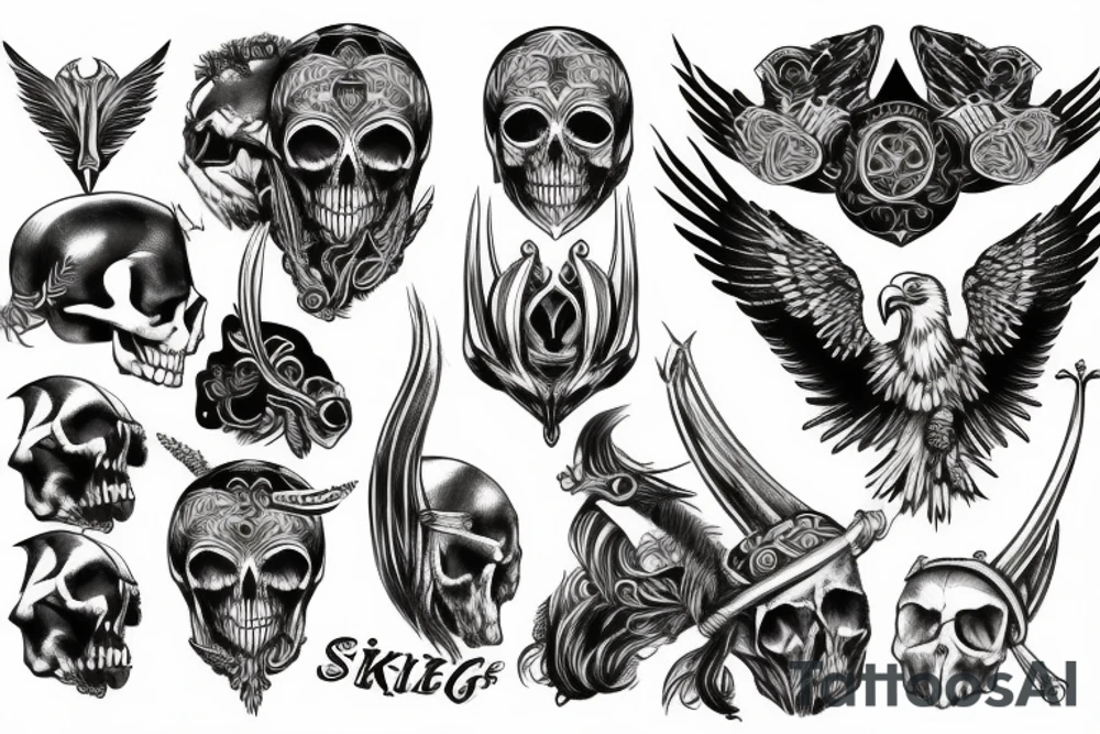 viking bottom eagle and skull tattoo idea