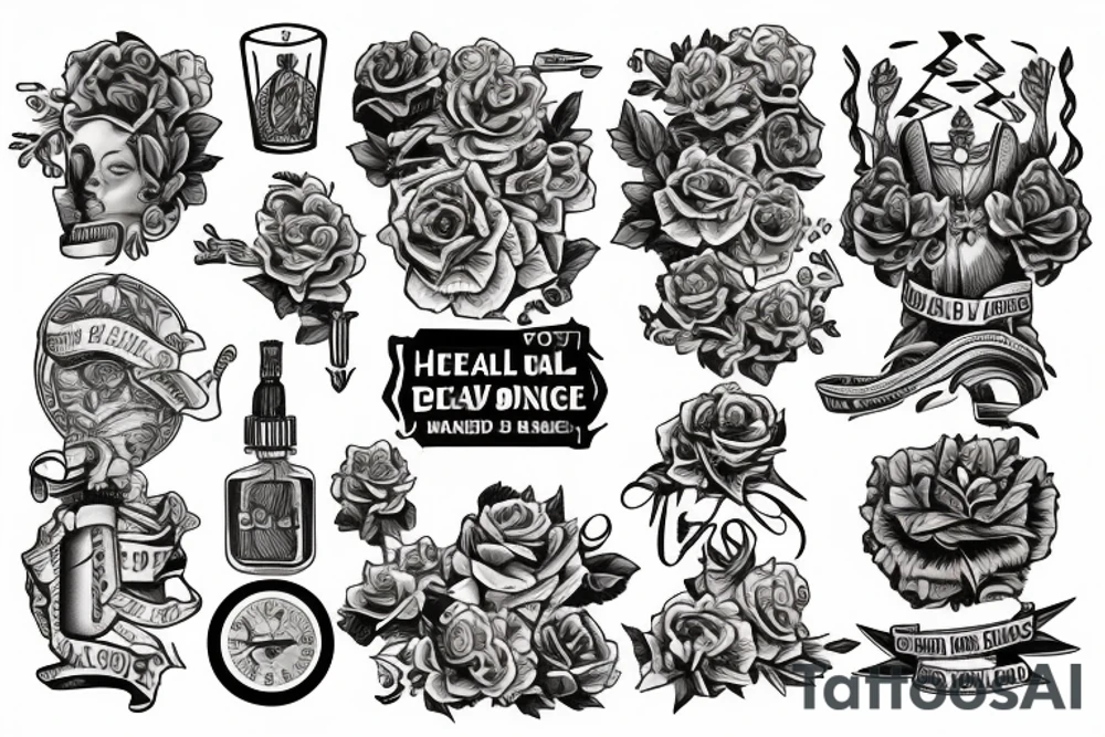 Iconography that represents the following sentences: "heal yourself, hurt yourself, judge yourself" tattoo idea