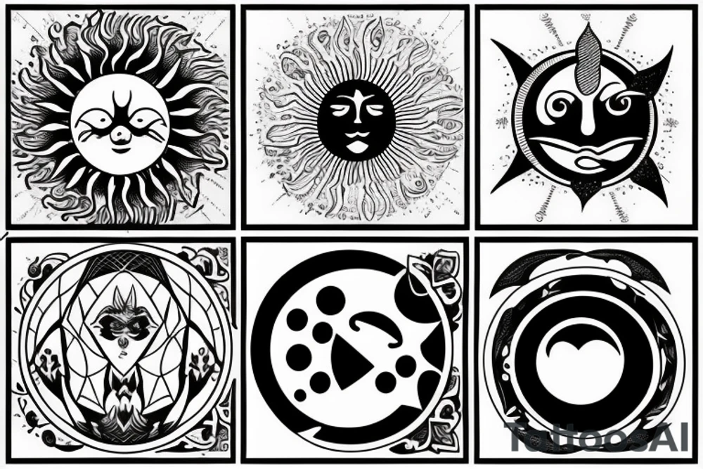 Battle between sun and moon tattoo idea