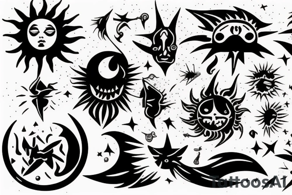 Battle between sun and moon tattoo idea