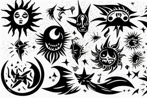 Battle between sun and moon tattoo idea