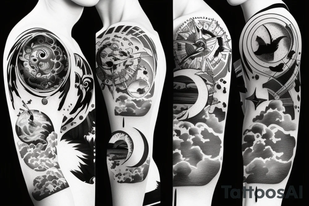 Battle between sun and moon tattoo idea