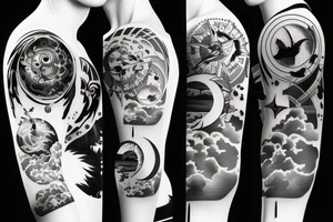 Battle between sun and moon tattoo idea