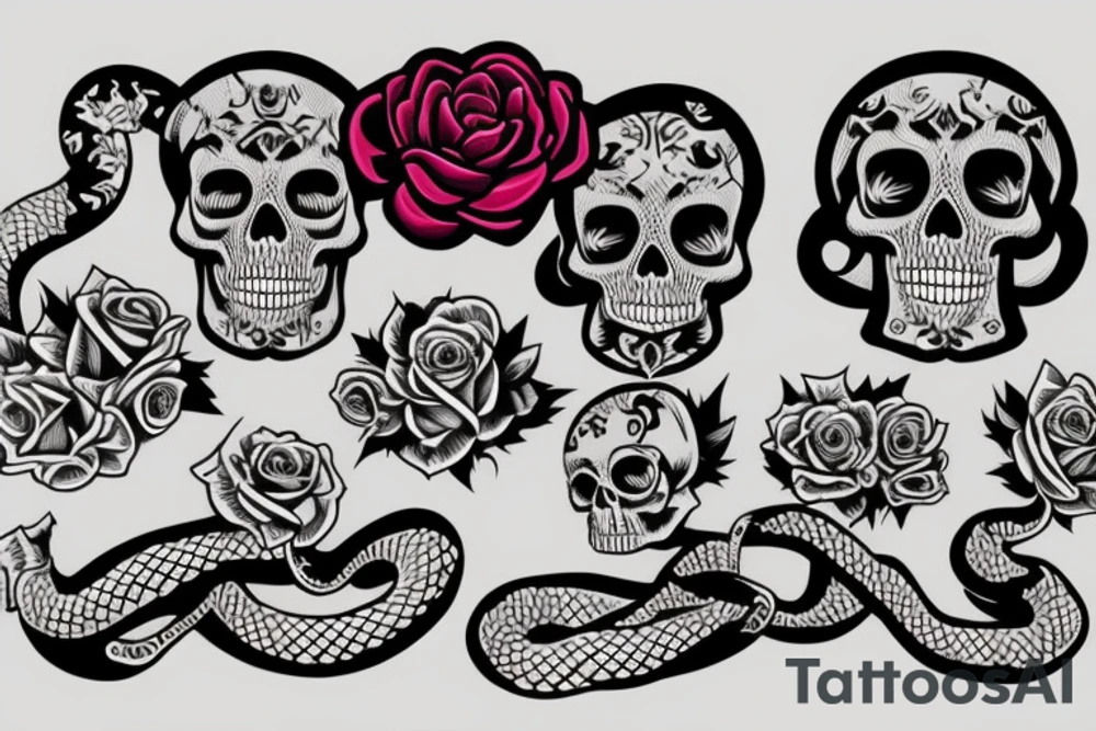 A skull with roses and a snake tattoo idea