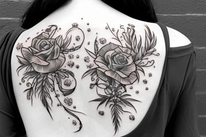 Spine tattoo of a zodiac Scorpio sign with pretty flowers and lines tattoo idea