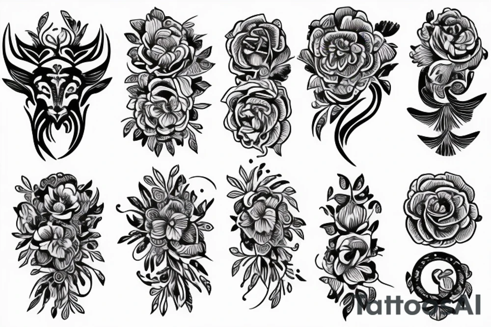 Spine tattoo of a zodiac Scorpio sign with pretty flowers and lines tattoo idea