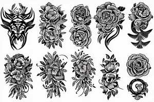 Spine tattoo of a zodiac Scorpio sign with pretty flowers and lines tattoo idea