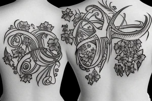 Spine tattoo of a zodiac Scorpio sign with pretty flowers and lines tattoo idea