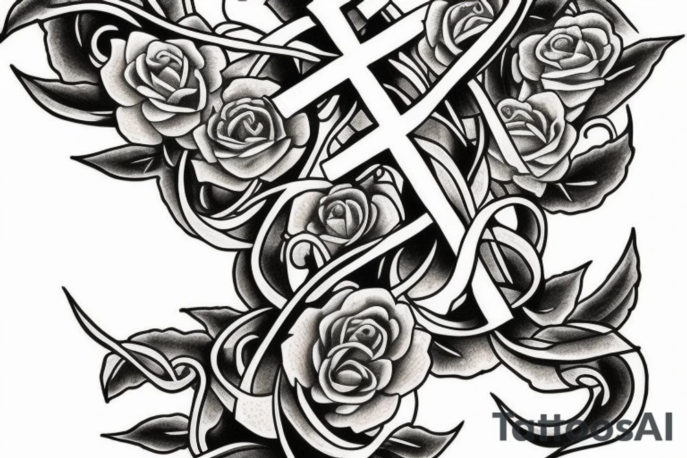 Cross with vines & angels tattoo idea
