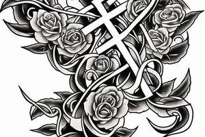 Cross with vines & angels tattoo idea
