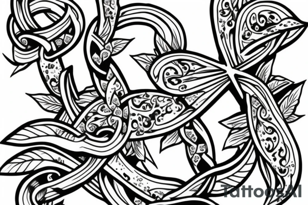 Cross with vines & angels tattoo idea