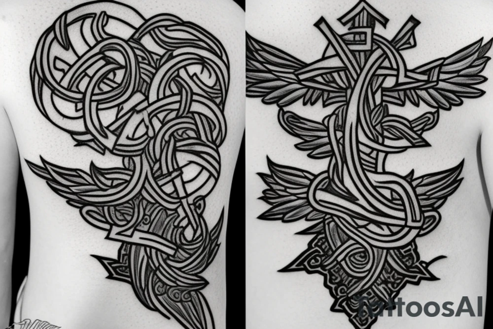 Cross with vines & angels tattoo idea