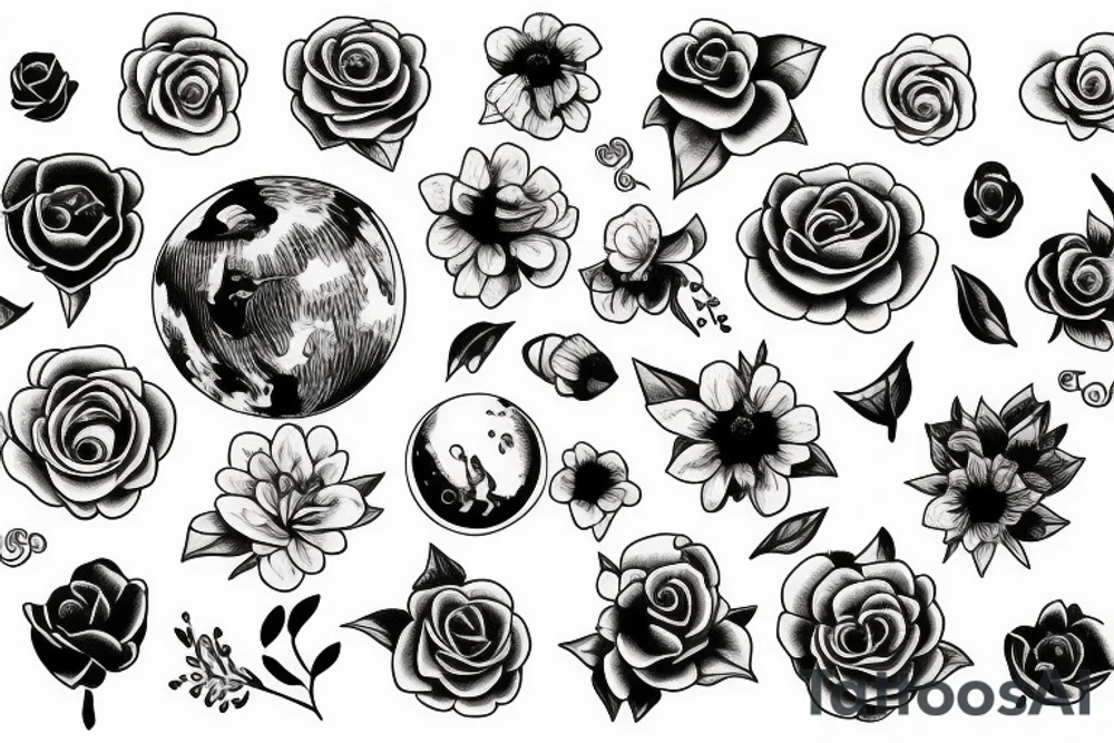 Planet with flowers tattoo idea