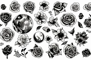 Planet with flowers tattoo idea