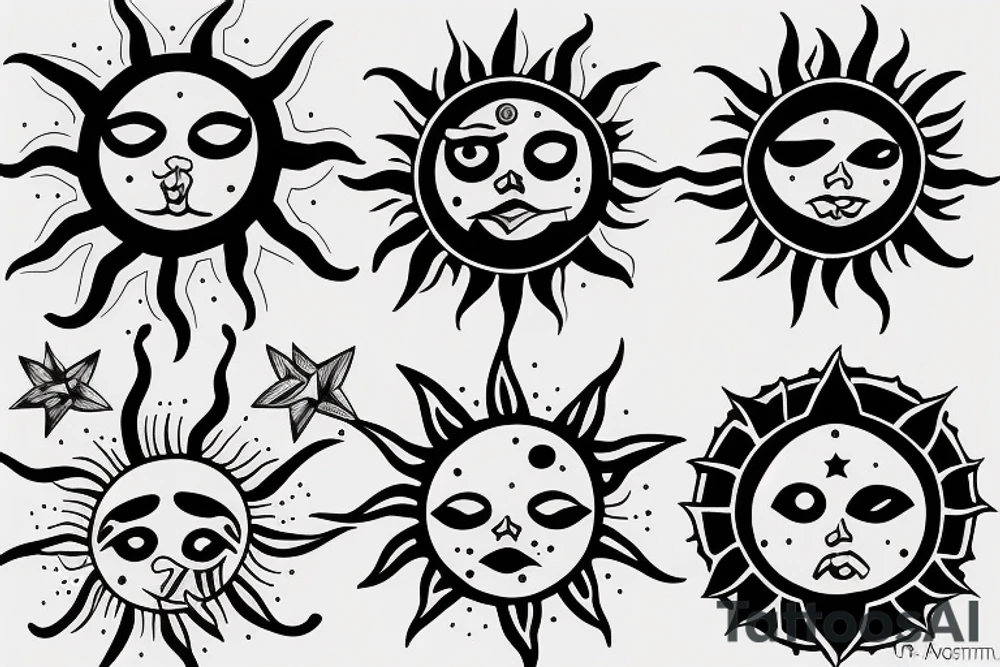 A sun and three stars put together tattoo idea
