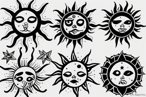 A sun and three stars put together tattoo idea