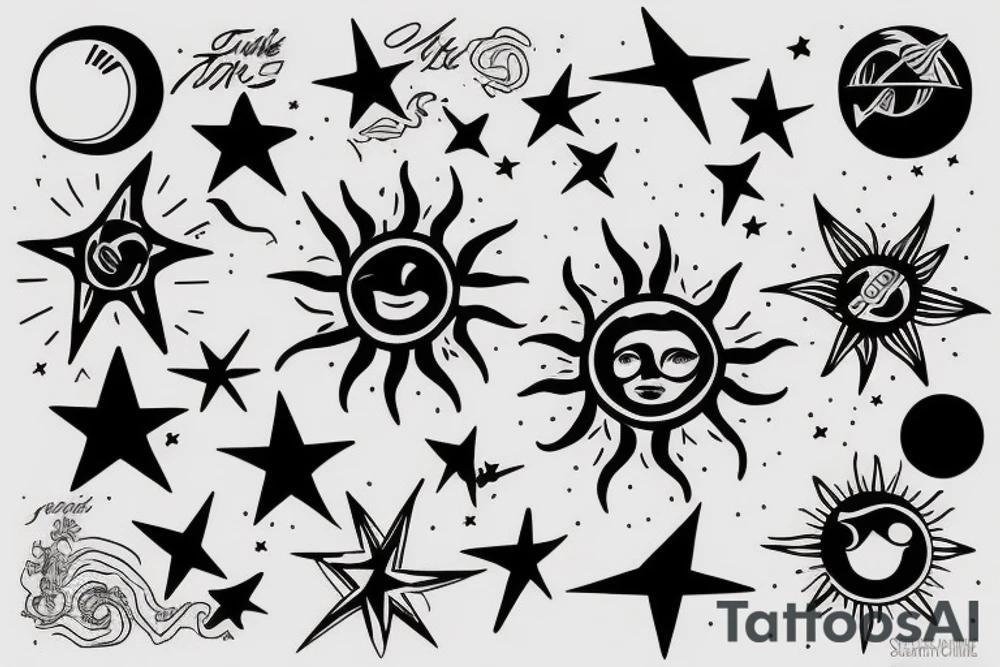A sun and three stars put together tattoo idea