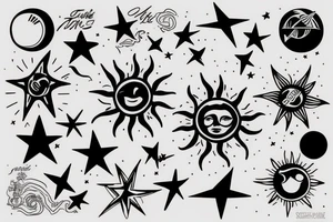 A sun and three stars put together tattoo idea