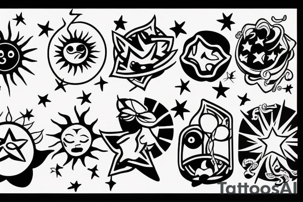 A sun and three stars put together tattoo idea