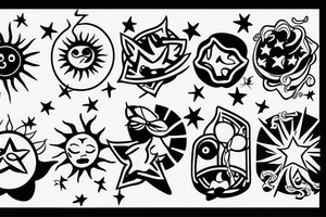 A sun and three stars put together tattoo idea