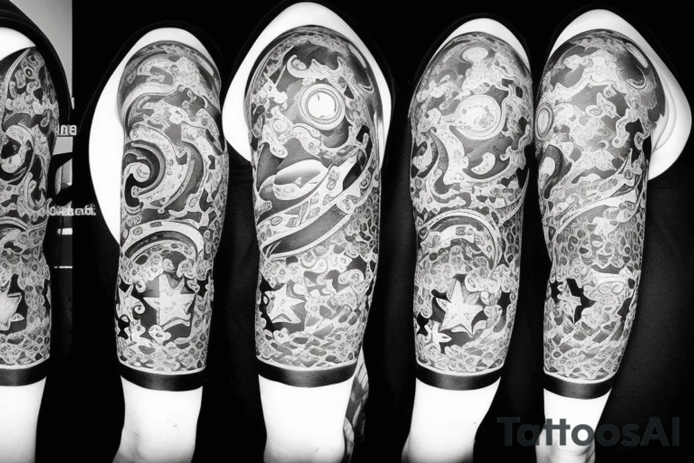 A sun and three stars put together tattoo idea