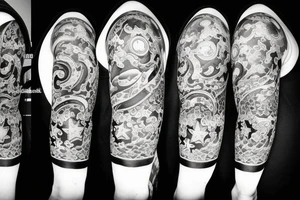A sun and three stars put together tattoo idea