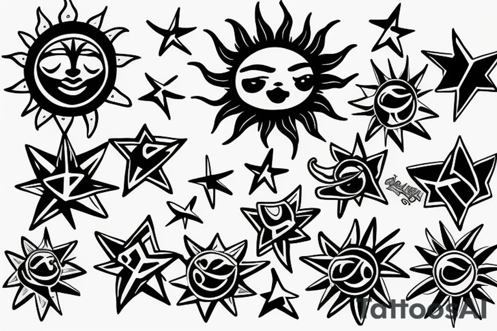 A sun and three stars tattoo idea