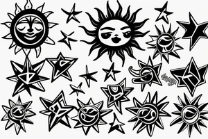 A sun and three stars tattoo idea