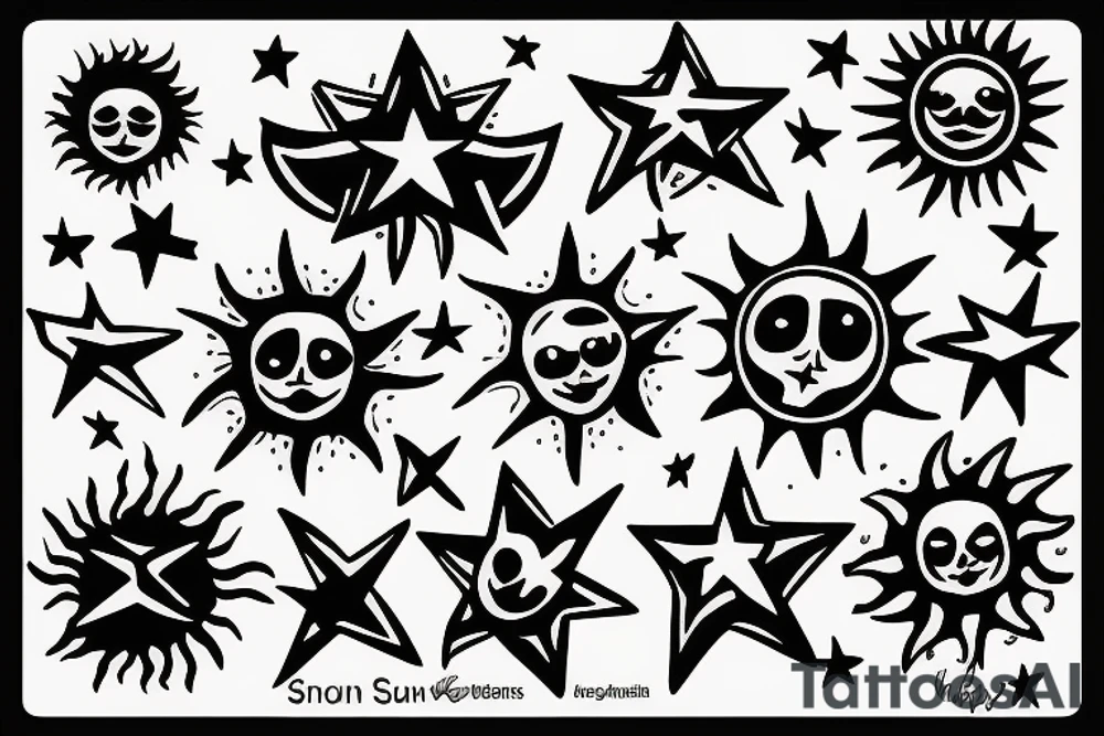 A sun and three stars tattoo idea
