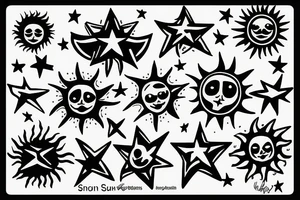 A sun and three stars tattoo idea