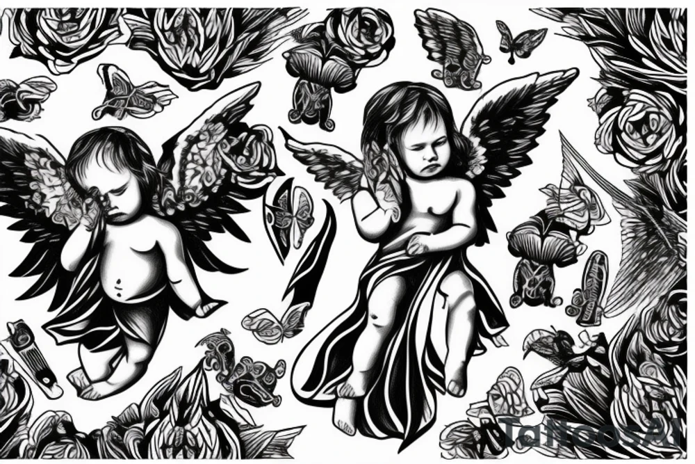 baby angel with demons tattoo idea