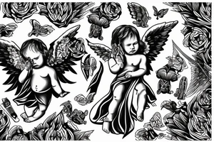 baby angel with demons tattoo idea