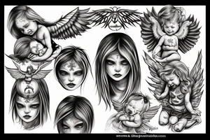 baby angel with demons tattoo idea