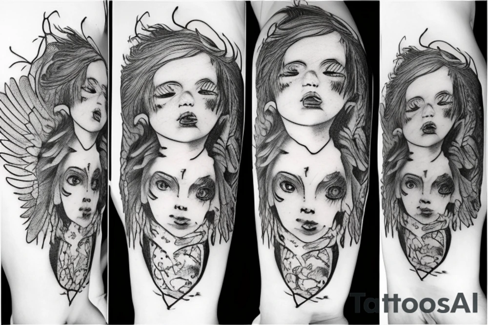 baby angel with demons tattoo idea