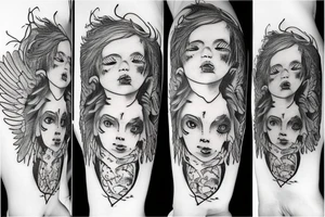 baby angel with demons tattoo idea