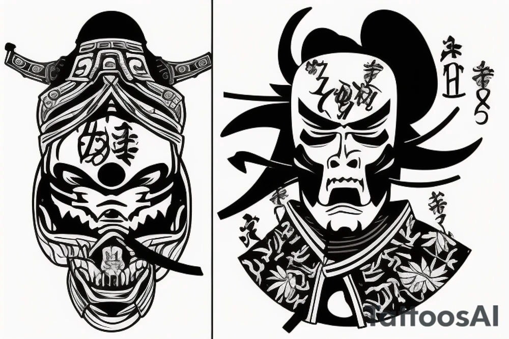 A morbid looking tattoo of a samurai with the numbers 510 tattoo idea