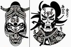 A morbid looking tattoo of a samurai with the numbers 510 tattoo idea
