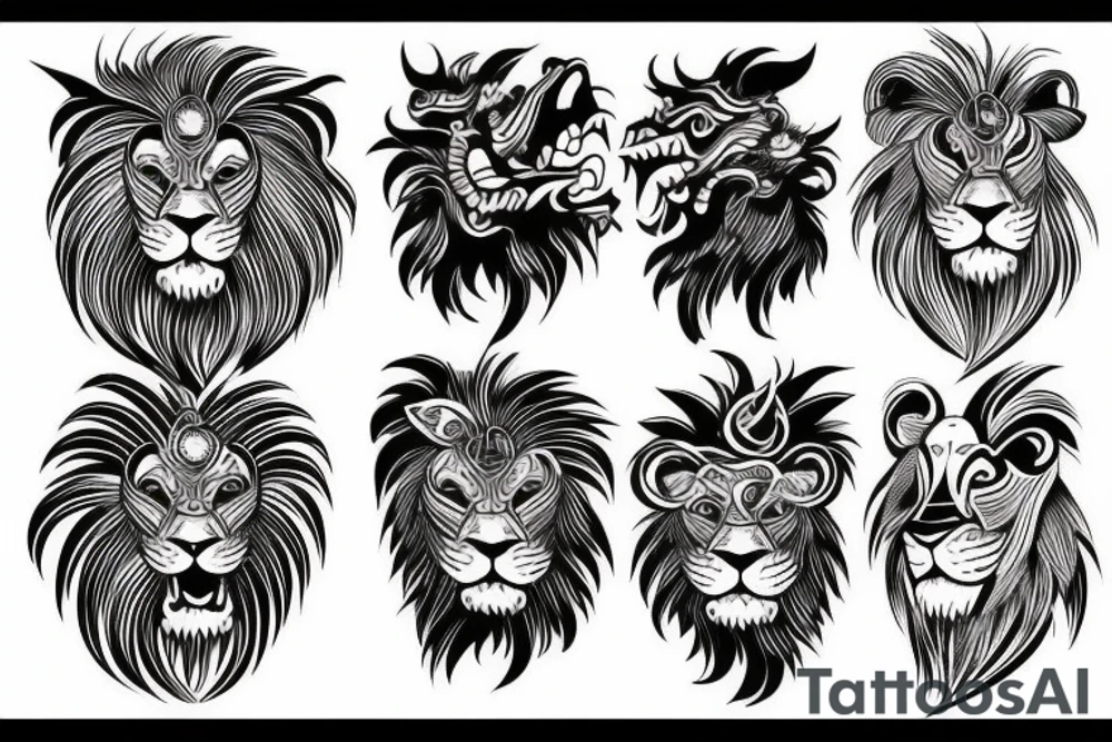 Lion head sketch japanese style tattoo idea