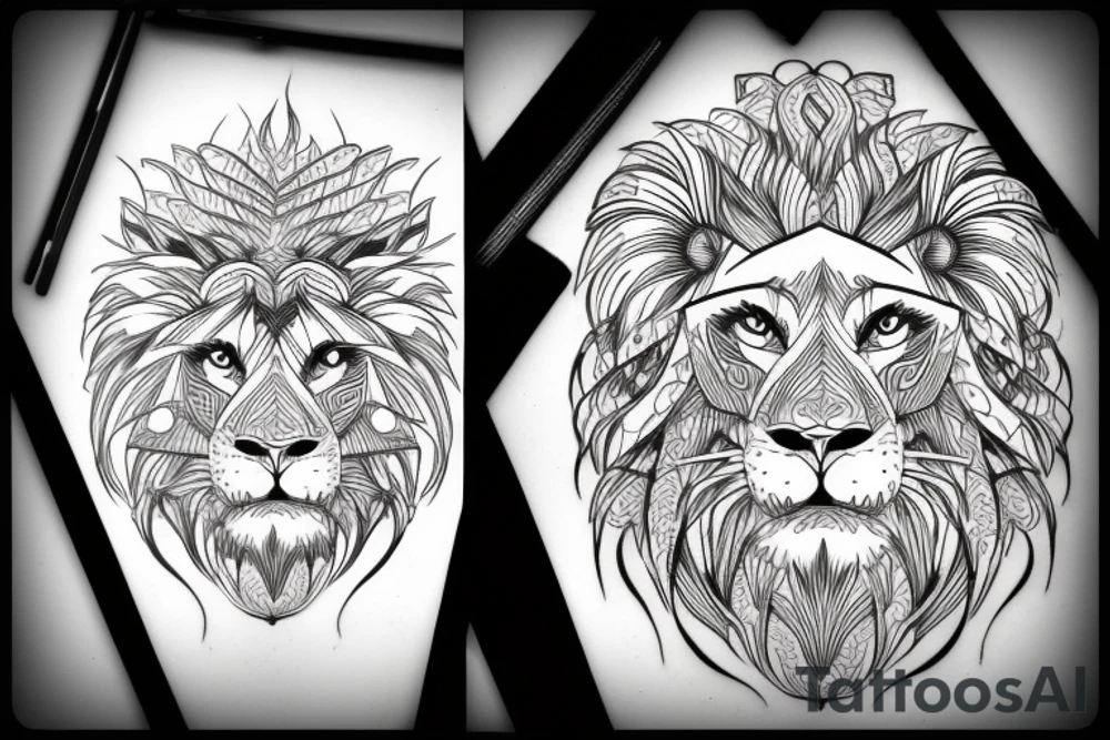 Lion head sketch japanese style tattoo idea