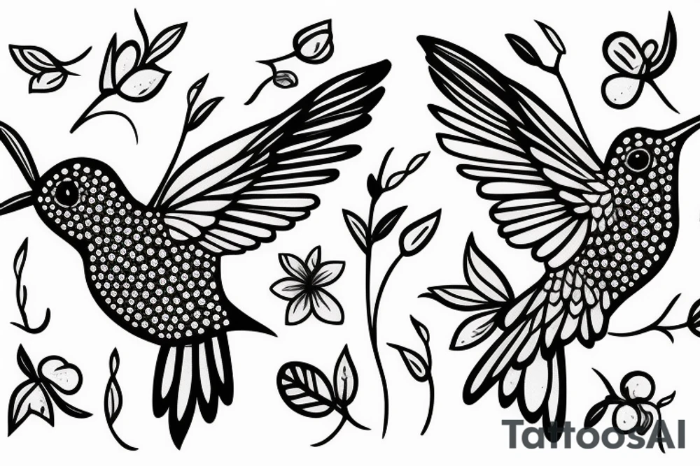 Hummingbird with flowers tattoo idea