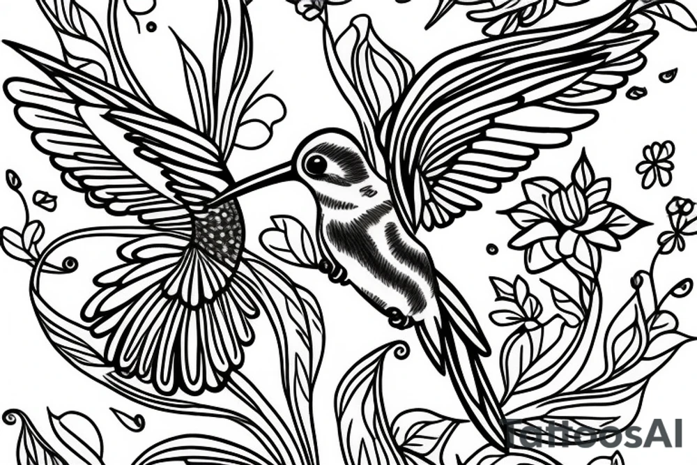 Hummingbird with flowers tattoo idea