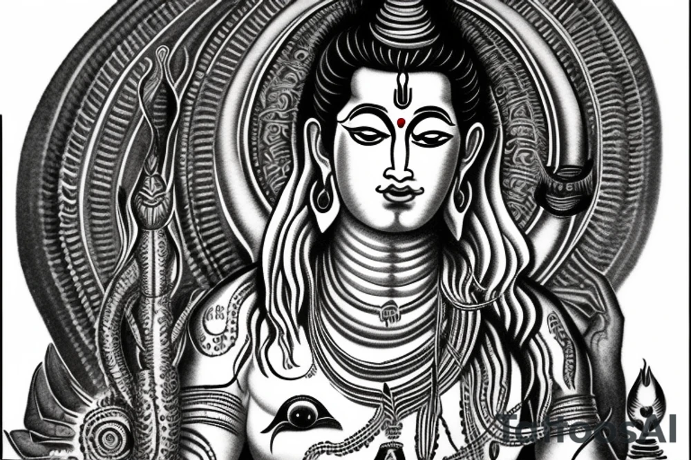 lord shiva in words, om, rudraksha, Trishul, damru tattoo idea