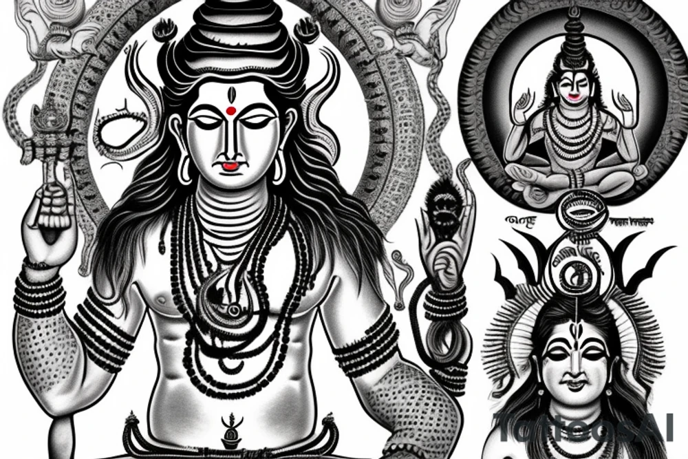 lord shiva in words, om, rudraksha, Trishul, damru tattoo idea