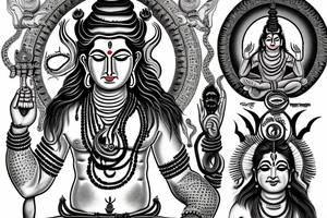 lord shiva in words, om, rudraksha, Trishul, damru tattoo idea