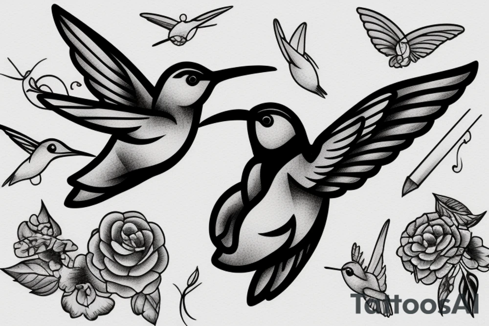 Humming bird black bear tattoo idea