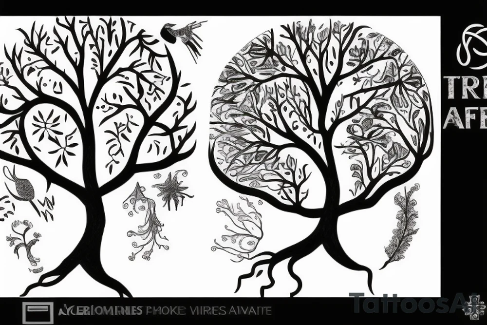 A tree of life build out of one’s and zeros dark tattoo idea