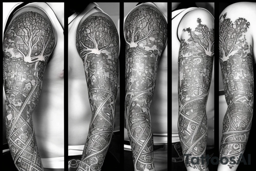 A tree of life build out of one’s and zeros dark tattoo idea